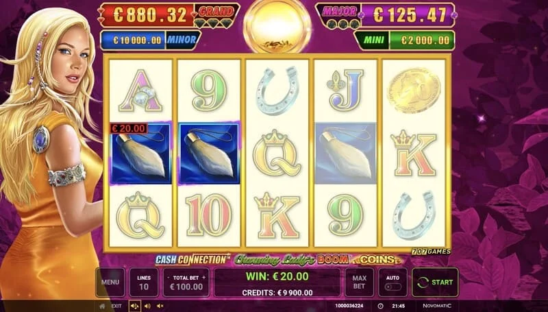 Cash Connection - Charming Lady's Boom Coins - schermo base con vincita di linea