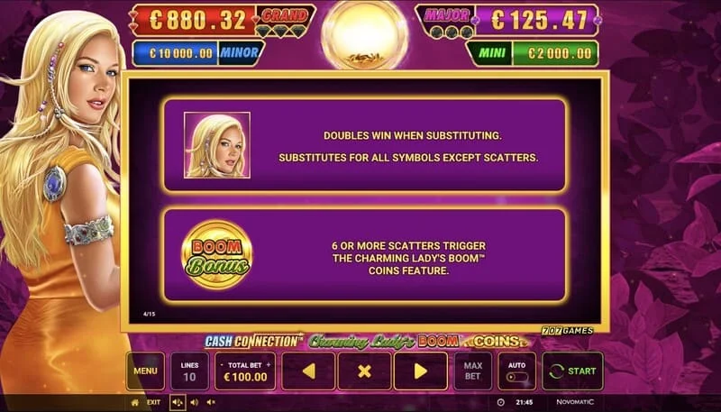 Cash Connection - Charming Lady's Boom Coins - inizio del round Boom Coins su griglia 7x5