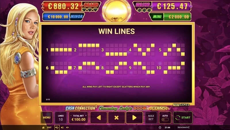 Cash Connection - Charming Lady's Boom Coins - linee di pagamento e Wild Charming Lady
